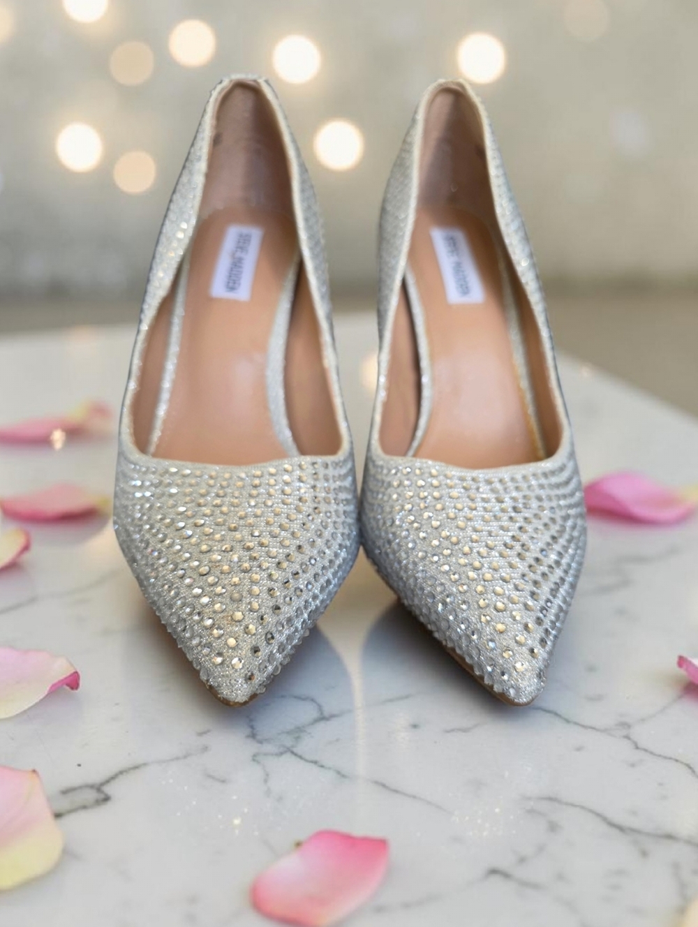 Madden Sparkling Silver, Rhinestone Pointed-Toe High-Heels, Ladies 9.5 Shoe